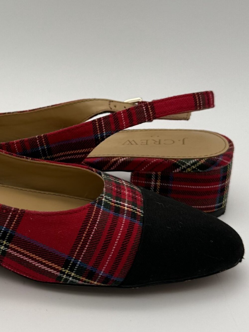J.Crew Red Tartan Plaid Cap Toe Slingback Block Heel Pumps Size 7.5 - Picture 4 of 9